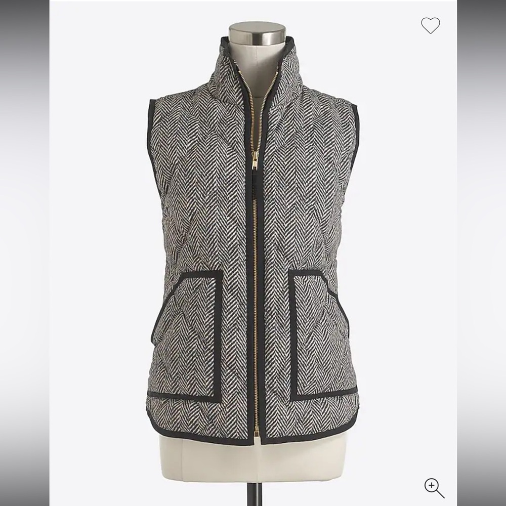 J. Crew Printed Quilted Herringbone Puffer Vest Black White Women Extra Small XS - Picture 7 of 7
